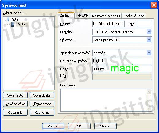 FTP připojení - FileZilla