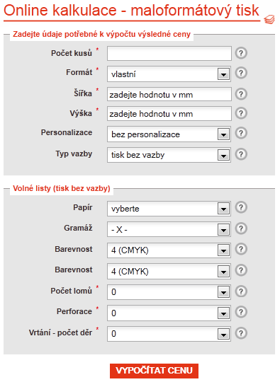Online kalkulace maloformátový tisk