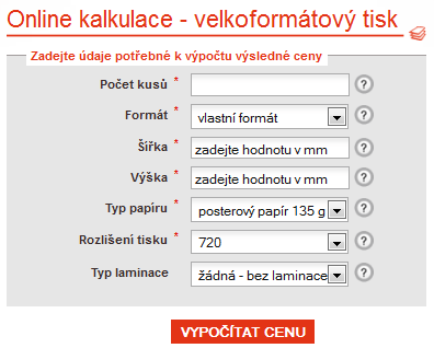 Online kalkulace velkoformátový tisk